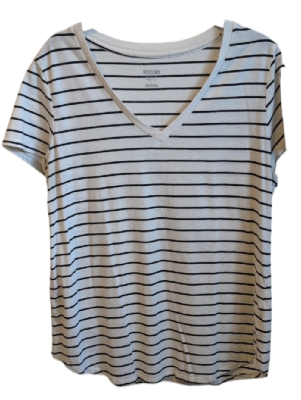 Mossimo Supply Co. Cream and Black Striped V‑Neck Tee